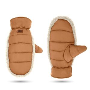 9714 Women's Aw Uggfluff Mitten- Graphic Leather Logo, Cozy And Stylish